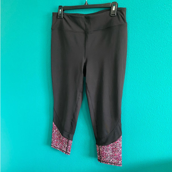 Gaiam Black Pink Mesh Yoga Capri Legging Women's Large - Picture 3 of 8